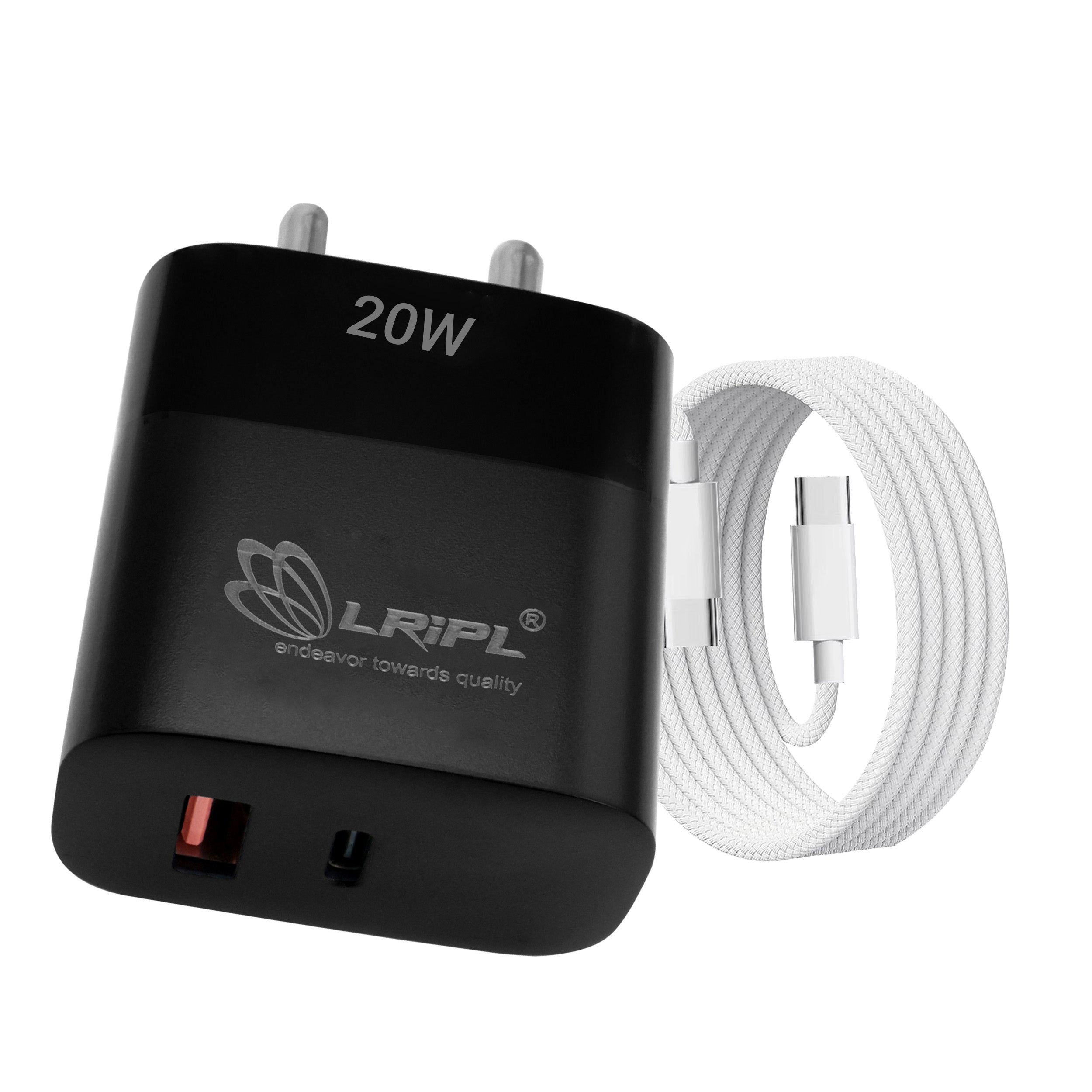 LRIPL 20W Black Wall Charger PD Type C Port Fast Charging Travel Adapt