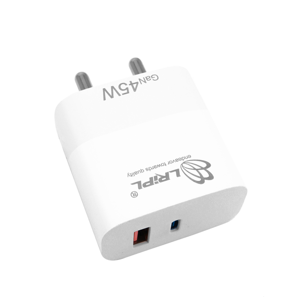 LRIPL GaN 45W QC-PD Fast Charging Enabled Wall Charger (Dual Port USB & Type C)