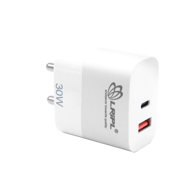 LRIPL 30W Mobile Charger QC-PD Fast Charging Enabled Wall Charger (Dual Port USB & Type C)